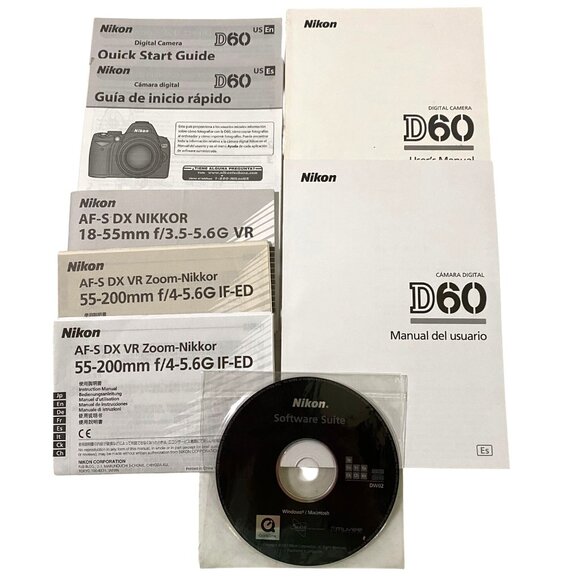 Nikon D60 Manuals and Software Suite Bundle Digital Camera Photography Guide Lot - Picture 1 of 2